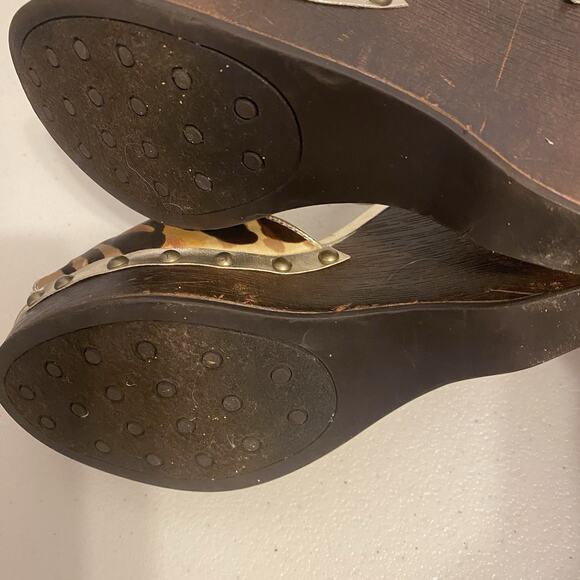 Y2K David Aaron Woman’s 6.5M Leopard Print Wedge 3.5” Heels Shoe Ankle Strap - Picture 8 of 11